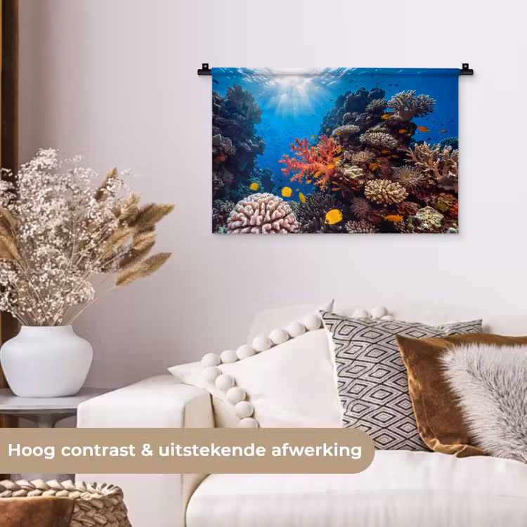 Zee - Koraalrif - Natuur - Levendig - Blauw Wandkleed katoen klein -sfeer1