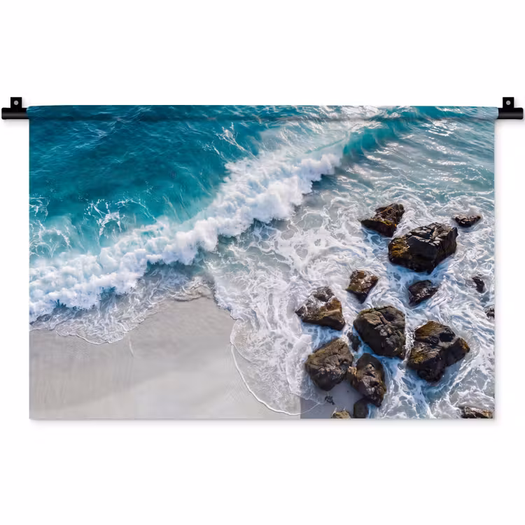 Zee - Golf - Strand - Natuur - Blauw Wandkleed katoen klein -zz3d