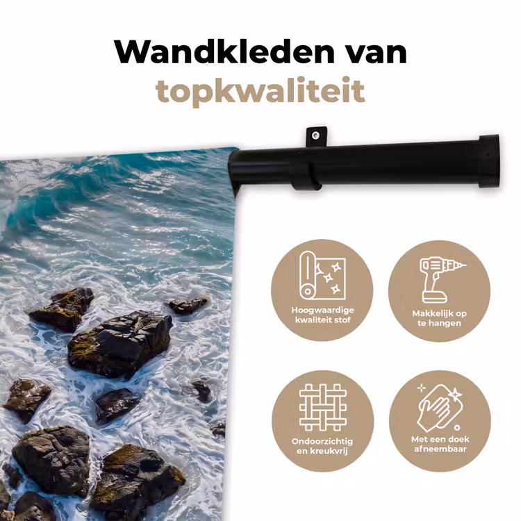 Zee - Golf - Strand - Natuur - Blauw Wandkleed katoen klein -sfeer2