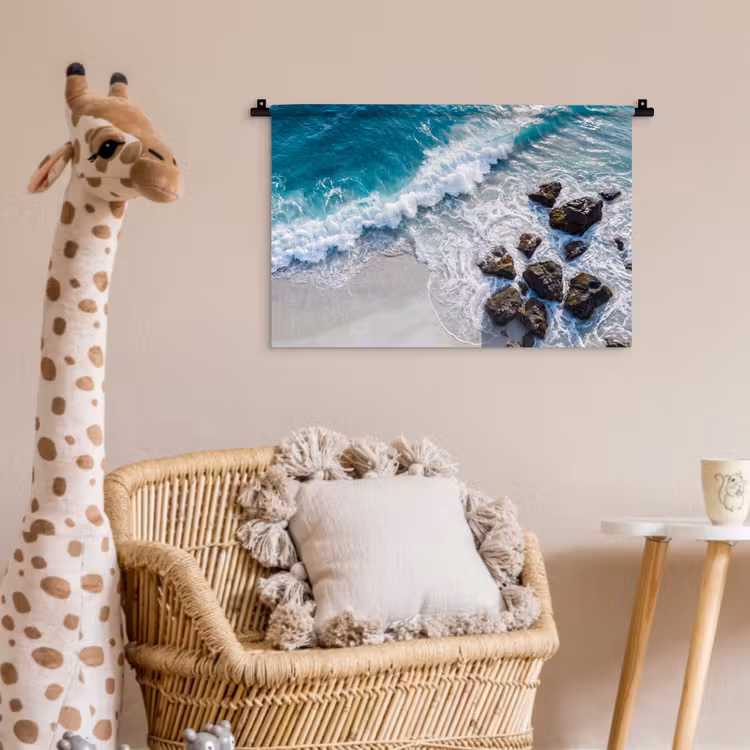Zee - Golf - Strand - Natuur - Blauw Wandkleed katoen klein -wsfeer5_kind