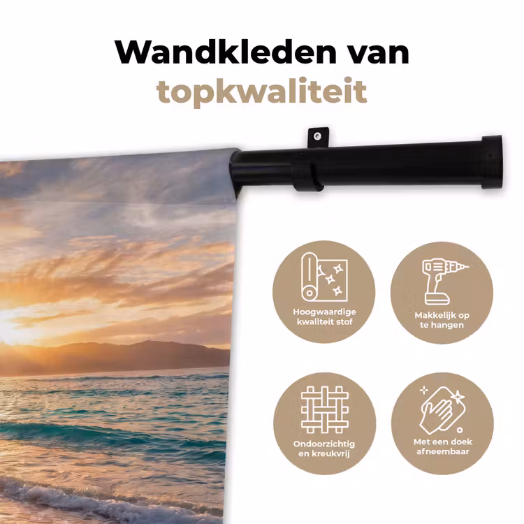 Zee - Berg - Landschap - Tropisch - Goud Wandkleed katoen klein -sfeer2