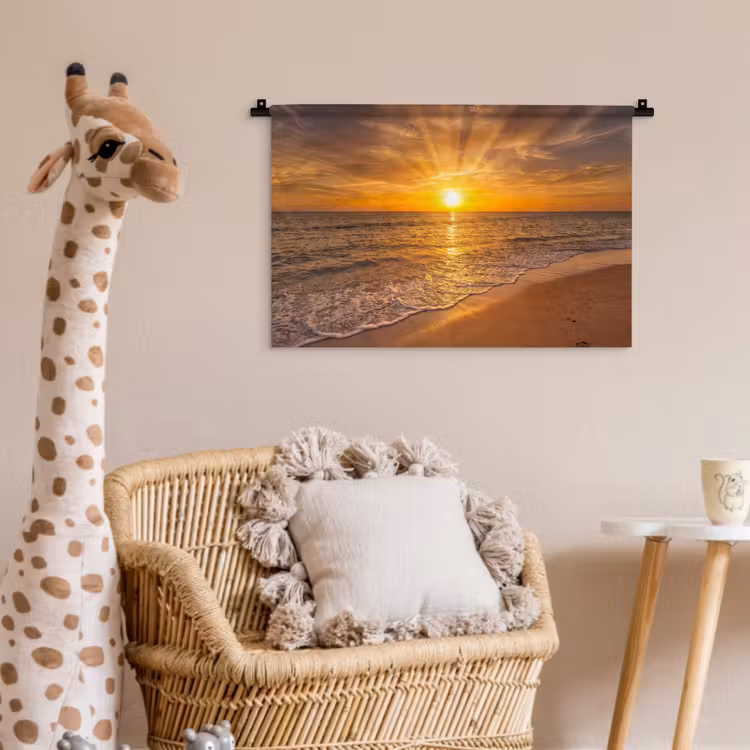 Zee - Zonsondergang - Golven - Kust - Oranje Wandkleed katoen klein -wsfeer5_kind