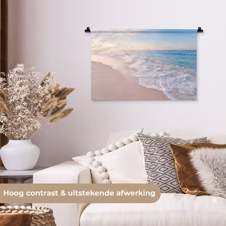 Zee - Golven - Strand - Natuur - Wit Wandkleed katoen klein -sfeer1