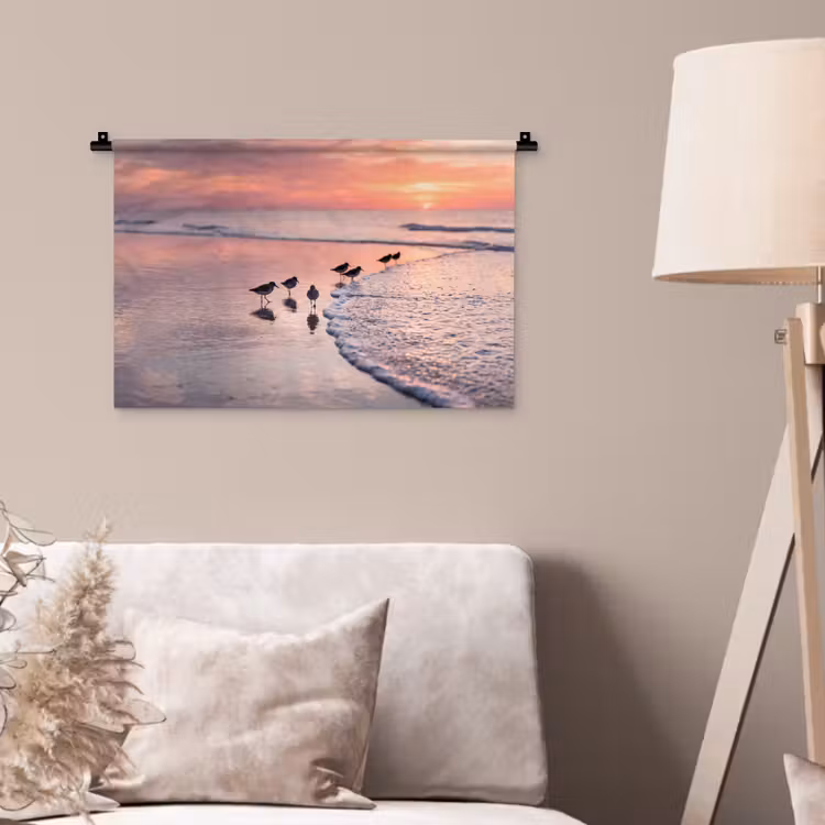 Meeuwen - Strand - Zee - Roze Wandkleed katoen klein -sfeer4