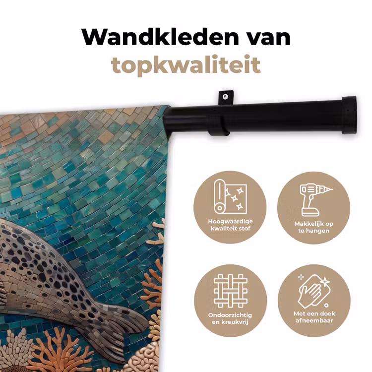 Zeehond - Mozaïek - Onderwater - Dieren - Blauw Wandkleed katoen klein -sfeer2