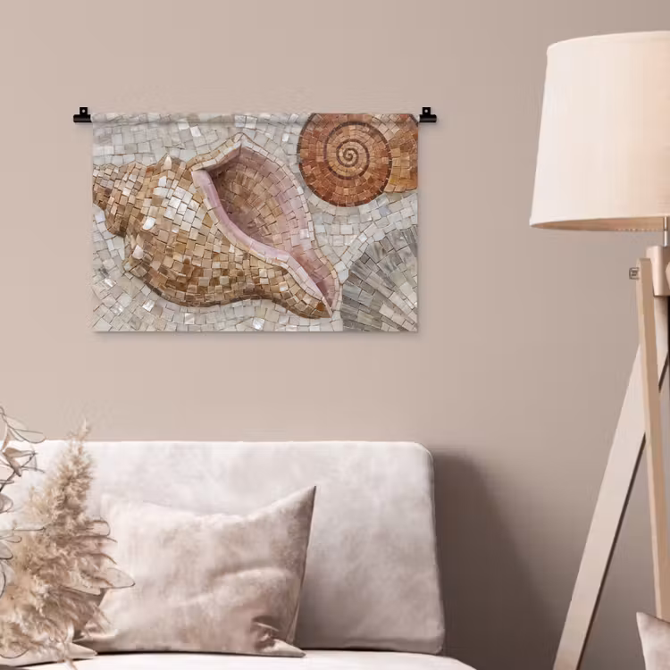 Schelp - Mozaïek - Zee - Beige - Modern Wandkleed katoen klein -sfeer4