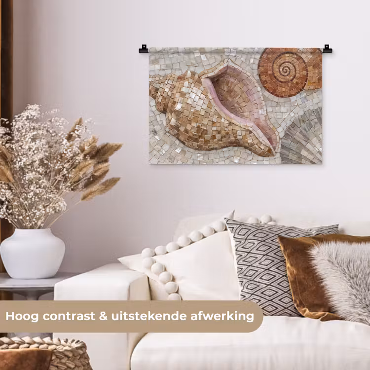 Schelp - Mozaïek - Zee - Beige - Modern Wandkleed katoen klein -sfeer1