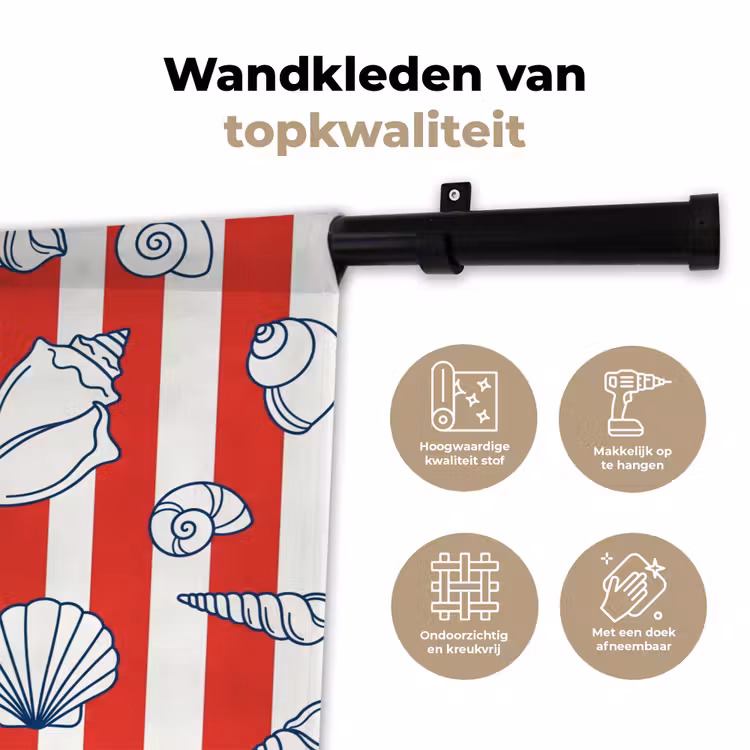 Schelp - Zeedieren - Zomer - Illustratie - Rood - Blauw Wandkleed katoen klein -sfeer2
