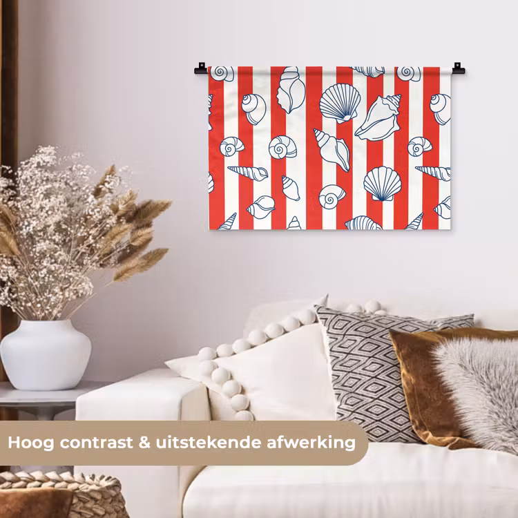 Schelp - Zeedieren - Zomer - Illustratie - Rood - Blauw Wandkleed katoen klein -sfeer1