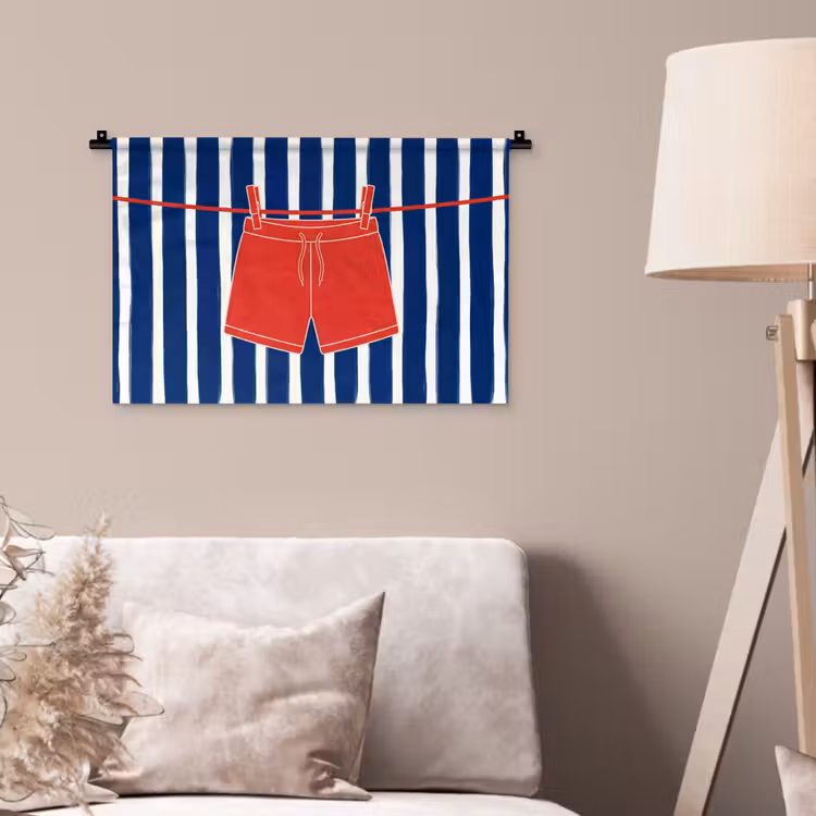 Shorts - Waslijn - Zomer - Illustratie - Rood Wandkleed katoen klein -sfeer4