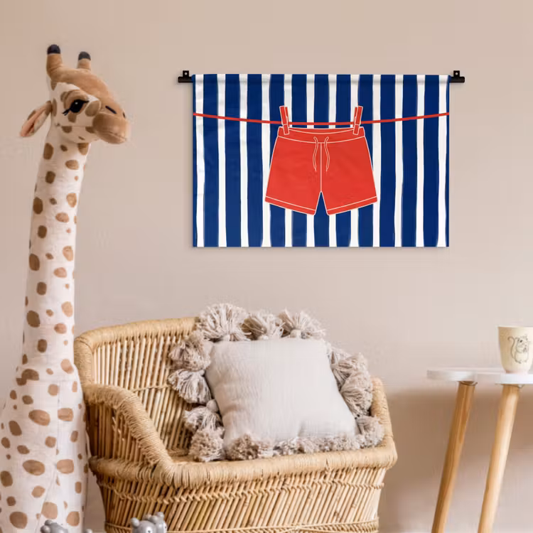Shorts - Waslijn - Zomer - Illustratie - Rood Wandkleed katoen klein -wsfeer5_kind