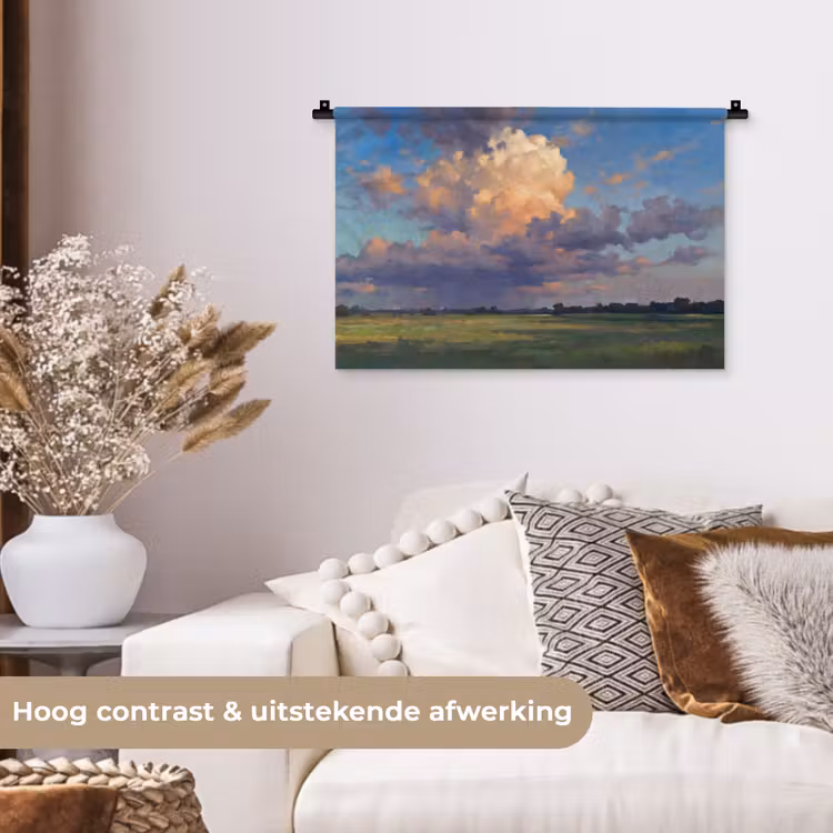 Lucht - Wolken - Landschap - Modern - Oranje Wandkleed katoen klein -sfeer1