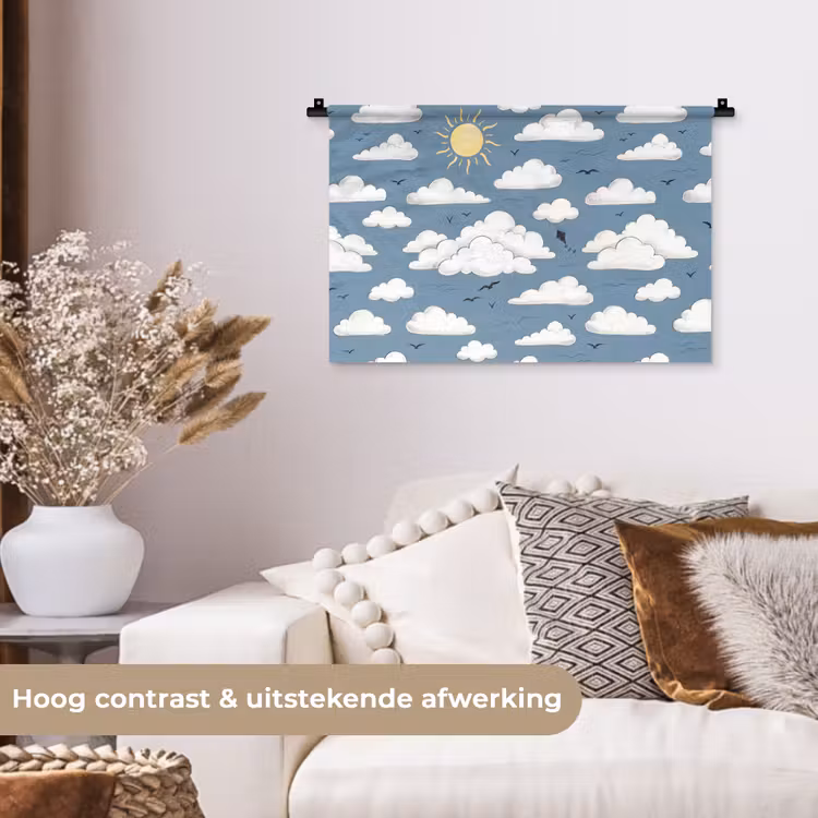 Lucht - Zon - Wolken - Natuur - Blauw Wandkleed katoen klein -sfeer1