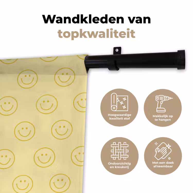 Smileys - Patroon - Retro - Zachtgeel Wandkleed katoen klein 269 -sfeer2
