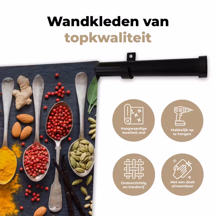Kruiden - Lepels - Culinair - Kleurrijk - Sfeervol Wandkleed katoen klein -sfeer2