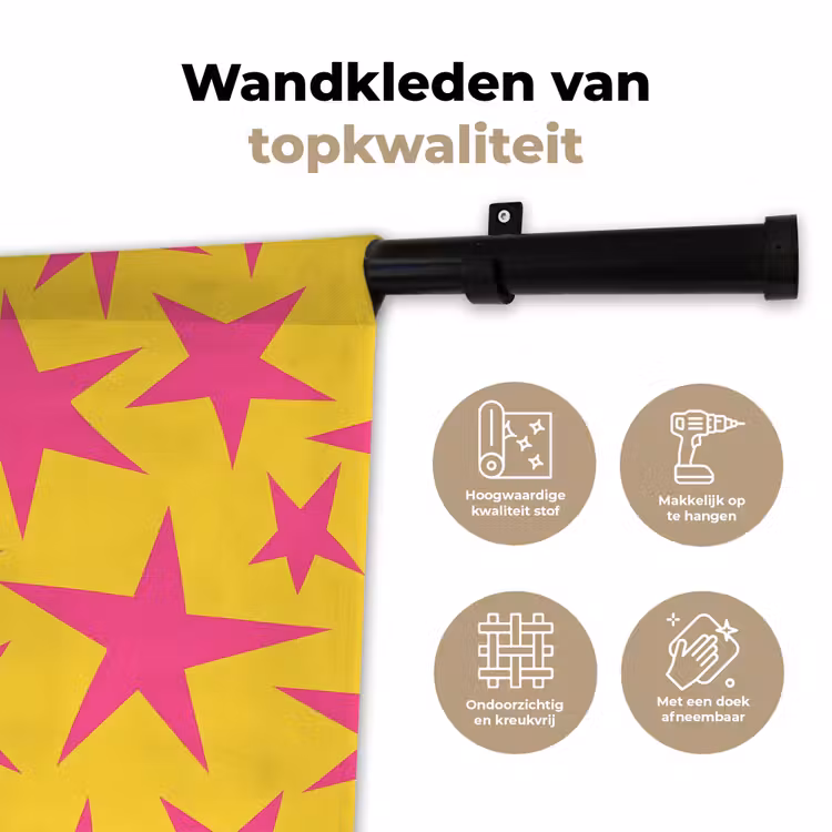 Sterren - Patroon - Roze - Geel Wandkleed katoen klein 269 -sfeer2