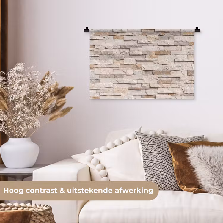 Steen - Muur - Textuur - Rustiek - Beige Wandkleed katoen klein -sfeer1