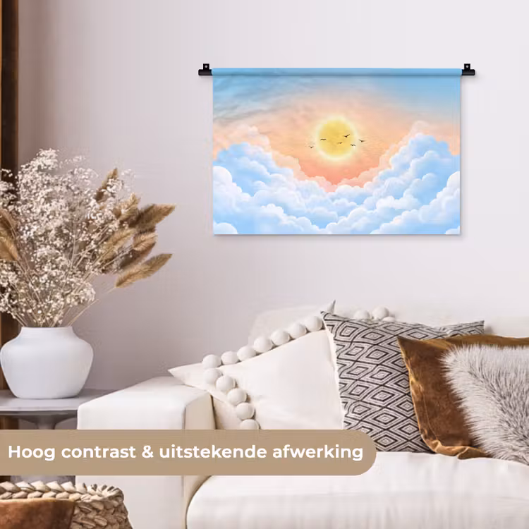 Zon - Vogels - Lucht - Natuur - Geel Wandkleed katoen klein -sfeer1