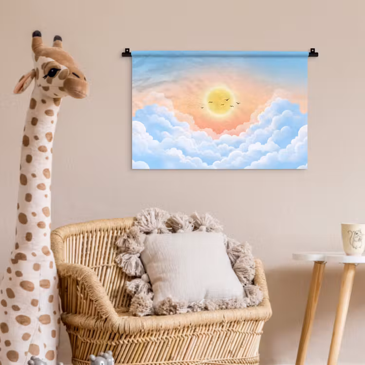 Zon - Vogels - Lucht - Natuur - Geel Wandkleed katoen klein -wsfeer5_kind