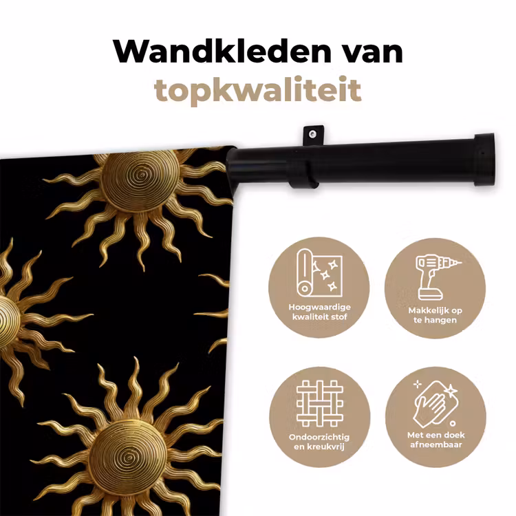 Zon - Patroon - Luxe - Goud - Zwart Wandkleed katoen klein 269 -sfeer2