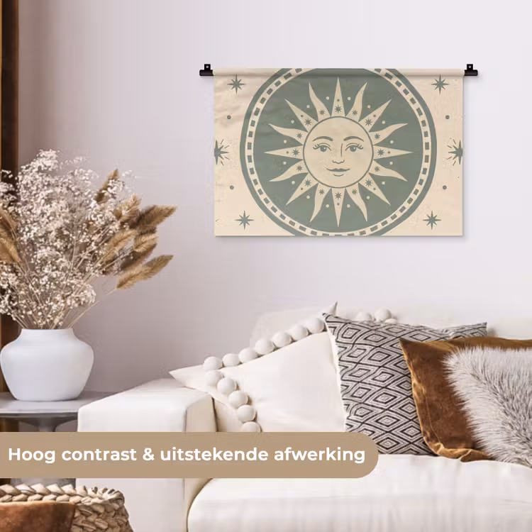 Zon - Sterren - Astrologie - Vintage - Groen Wandkleed katoen klein -sfeer1
