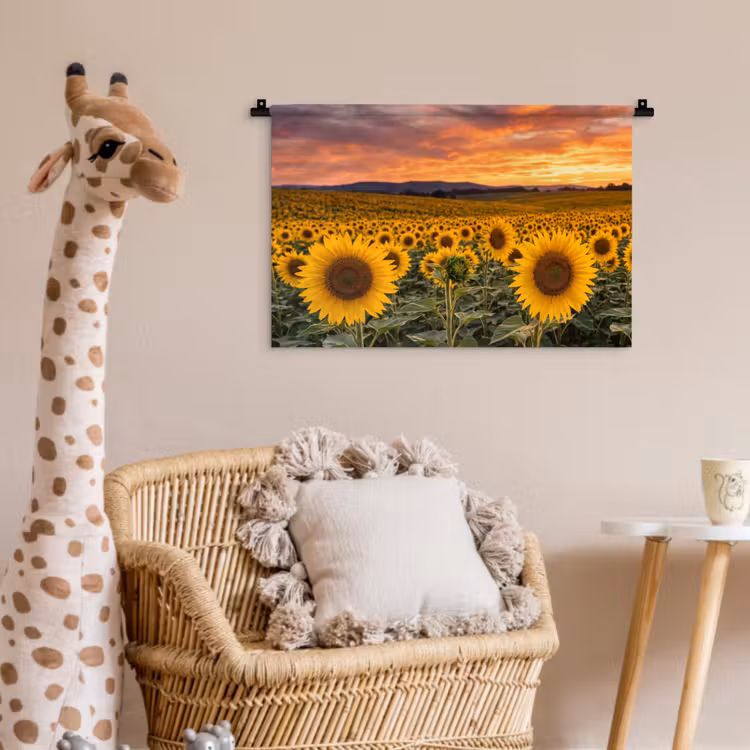 Zonnebloemen - Heuvellandschap - Geel Wandkleed katoen klein -wsfeer5_kind