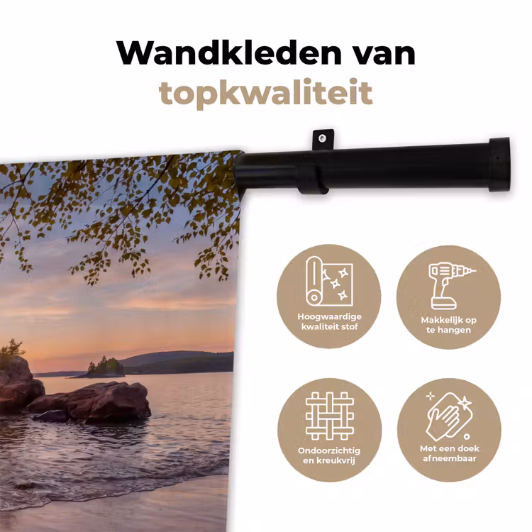 Zonsondergang - Kust - Water - Natuur - Oranje Wandkleed katoen klein -sfeer2