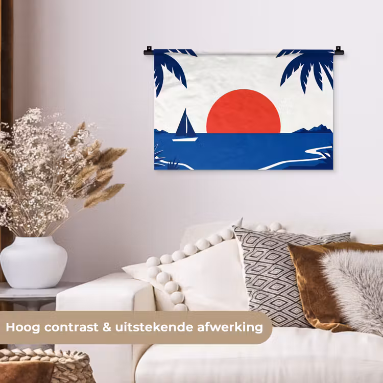 Zonsondergang - Zee - Palmboom - Tropisch - Modern Wandkleed katoen klein -sfeer1