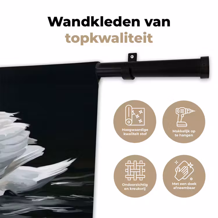 Zwaan - Water - Natuur - Realistisch - Wit Wandkleed katoen klein -sfeer2