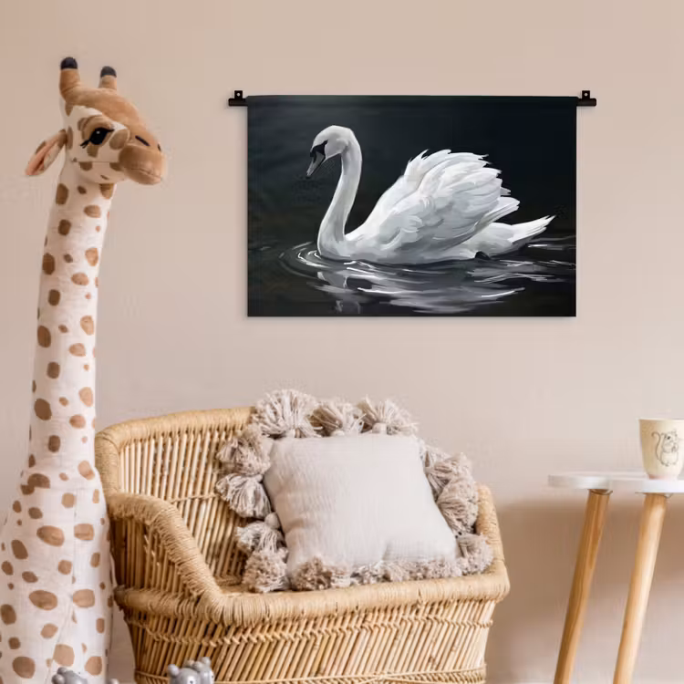 Zwaan - Water - Natuur - Realistisch - Wit Wandkleed katoen klein -wsfeer5_kind