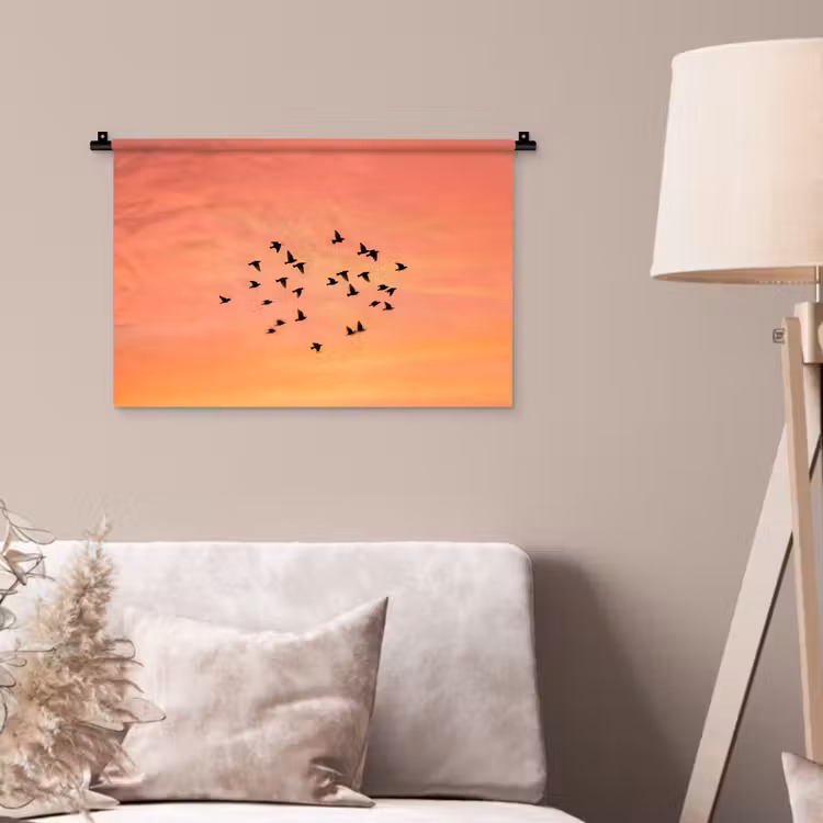 Zwerm - Vogels - Oranje Wandkleed katoen klein -sfeer4