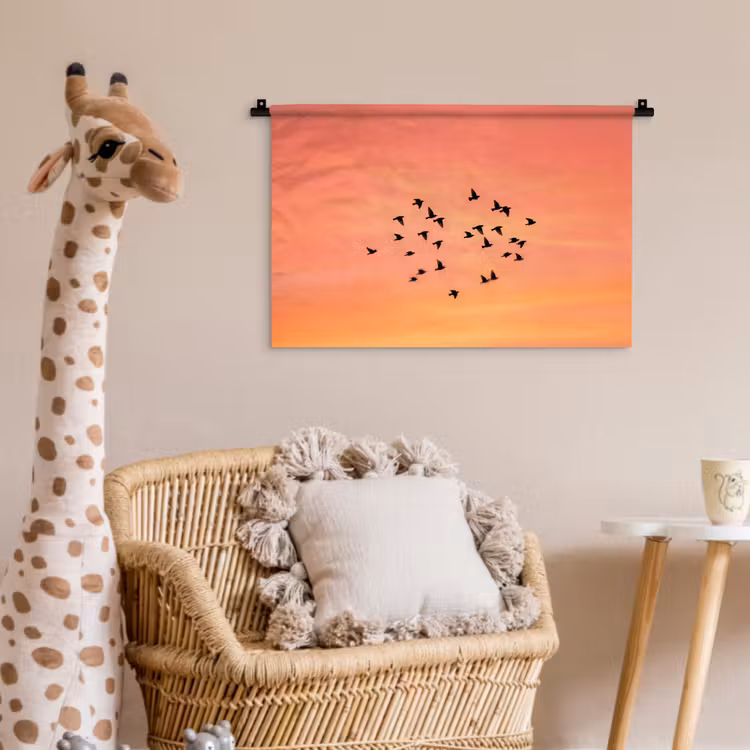 Zwerm - Vogels - Oranje Wandkleed katoen klein -wsfeer5_kind