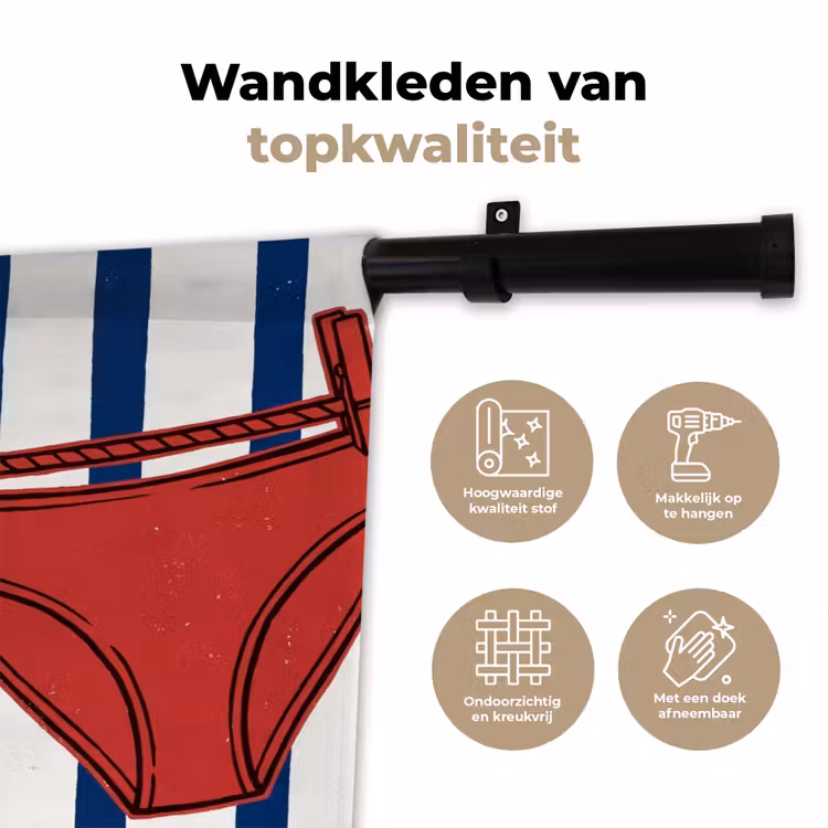 Badkleding - Waslijn - Zomer - Illustratie - Rood Wandkleed katoen klein -sfeer2