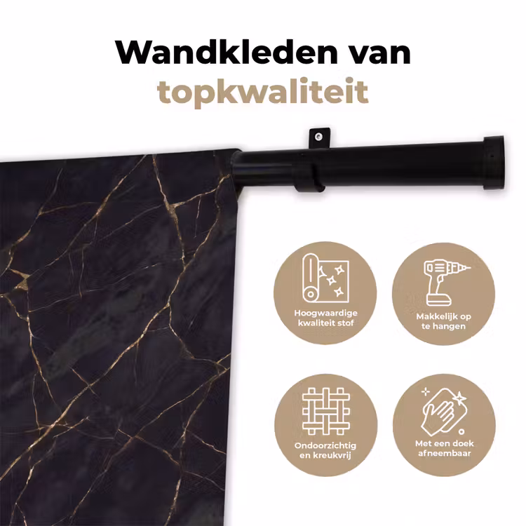 Textuur - Gouden lijnen - Abstract - Modern - Zwart Wandkleed katoen klein -sfeer2