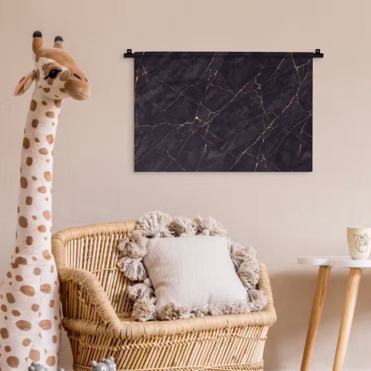 Textuur - Gouden lijnen - Abstract - Modern - Zwart Wandkleed katoen klein -wsfeer5_kind