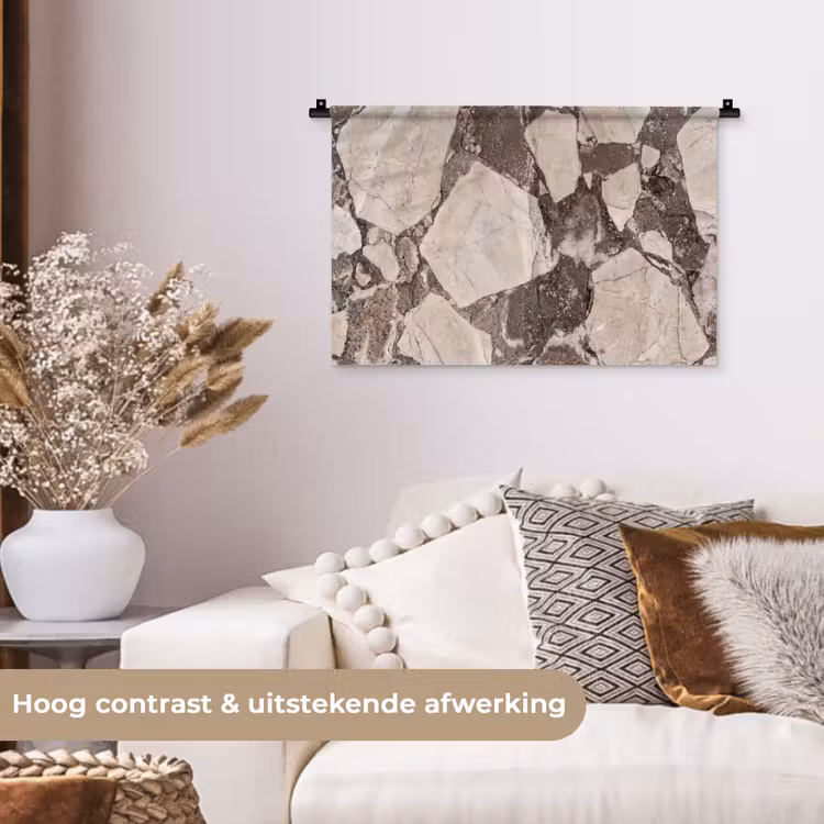 Textuur - Marmer - Abstract - Beige - Bruin Wandkleed katoen klein -sfeer1