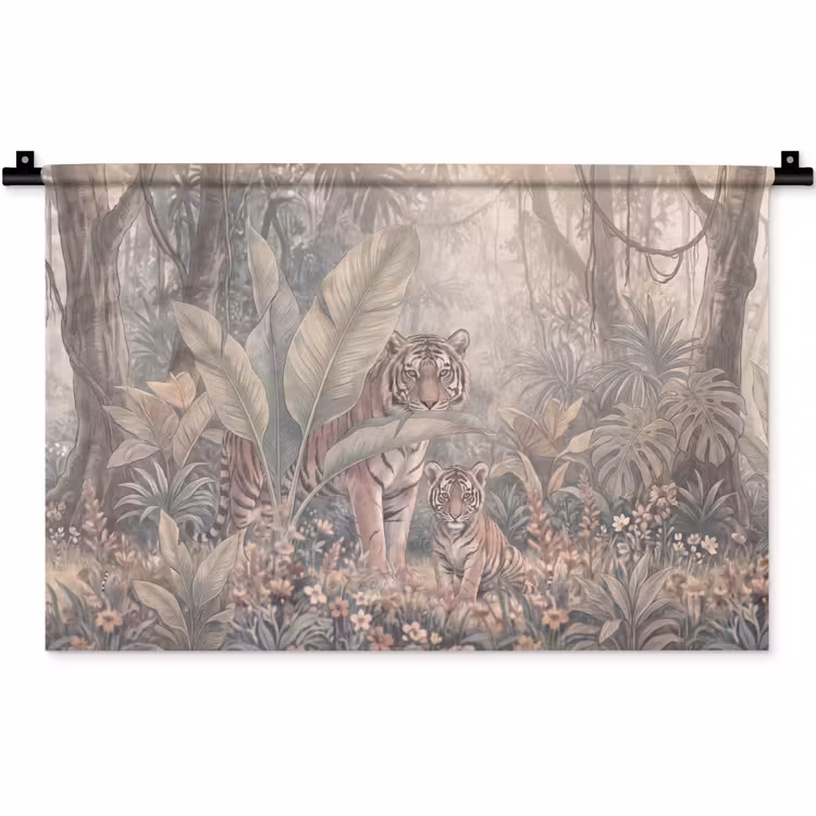 Tijger - Welp - Jungle - Illustratie - Dieren Wandkleed katoen klein -zz3d