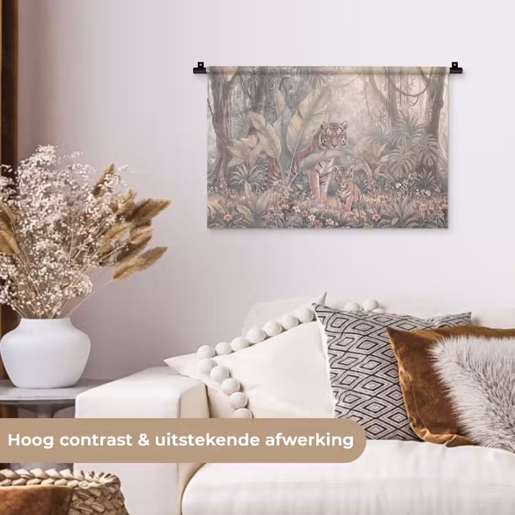 Tijger - Welp - Jungle - Illustratie - Dieren Wandkleed katoen klein -sfeer1