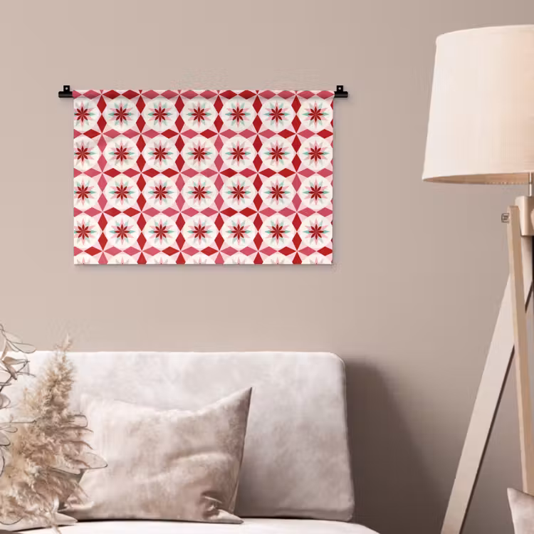 Tegelpatroon - Sterren - Retro - Roze - Mintgroen Wandkleed katoen klein 269 -sfeer4