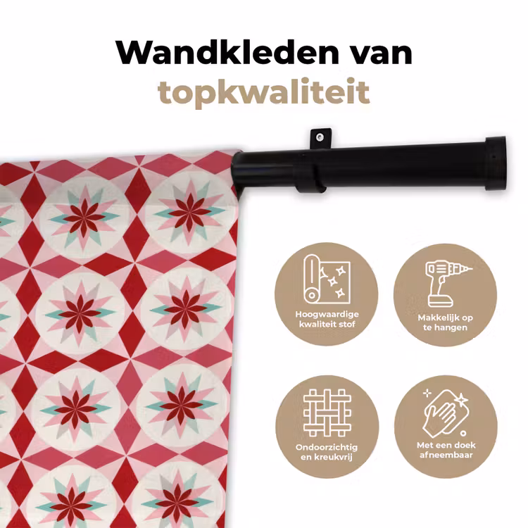 Tegelpatroon - Sterren - Retro - Roze - Mintgroen Wandkleed katoen klein 269 -sfeer2