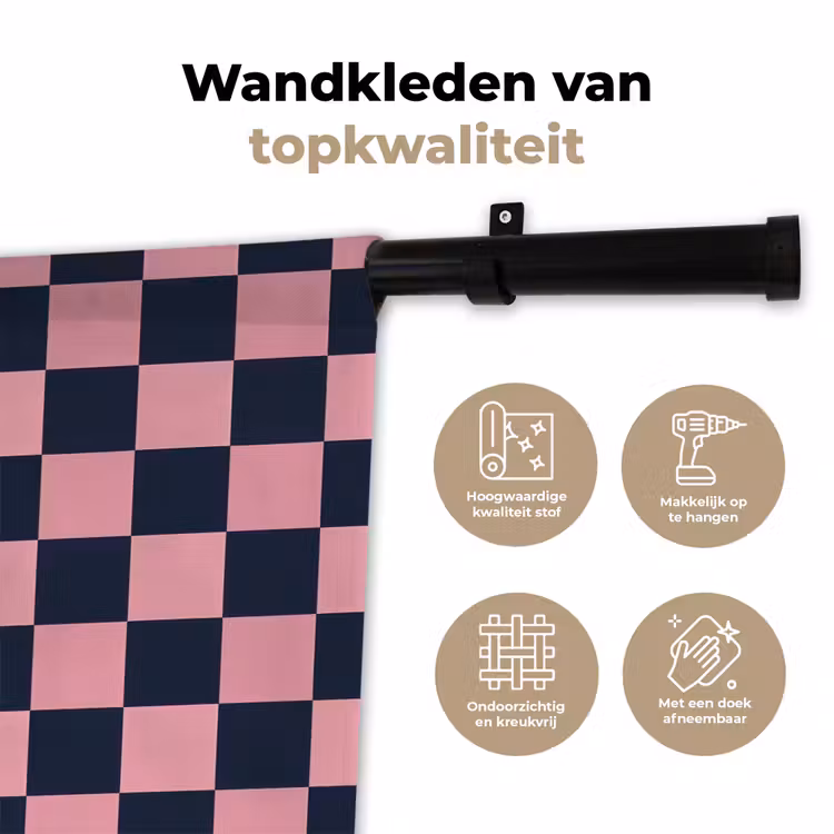 Traditioneel - Patroon - Blauw - Roze Wandkleed katoen klein 269 -sfeer2