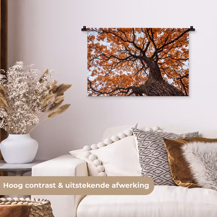 Boom - Bladerdak - Herfst - Oranje - Sfeervol Wandkleed katoen klein -sfeer1