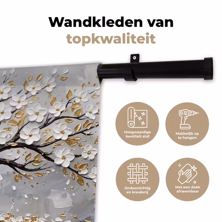 Boom - Bloemen - Natuur - Abstract - Wit Wandkleed katoen klein -sfeer2