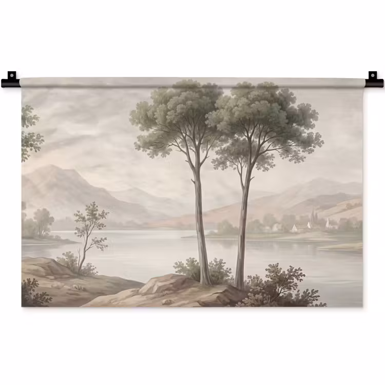 Bomen - Meer - Bergen - Illustratie Wandkleed katoen klein -zz3d