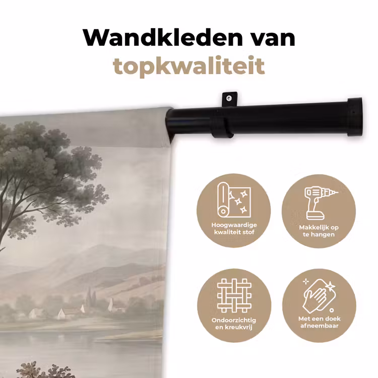 Bomen - Meer - Bergen - Illustratie Wandkleed katoen klein -sfeer2