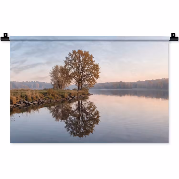 Bomen - Reflectie - Water - Zonsopgang - Serene Wandkleed katoen klein -zz3d