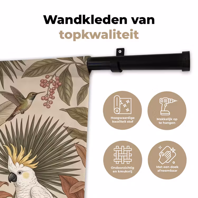 Tropisch - Vogels - Beige Wandkleed katoen klein -sfeer2