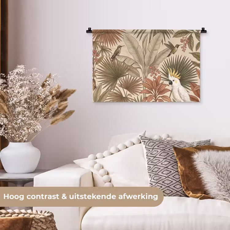 Tropisch - Vogels - Beige Wandkleed katoen klein -sfeer1