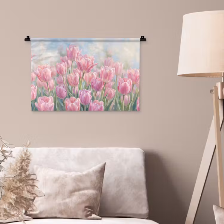 Tulpen - Veld - Lente - Roze Wandkleed katoen klein -sfeer4