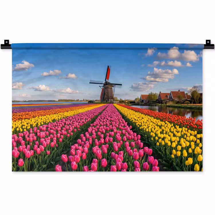 Tulpen - Holland - Molen - Kleurrijk Wandkleed katoen klein -zz3d